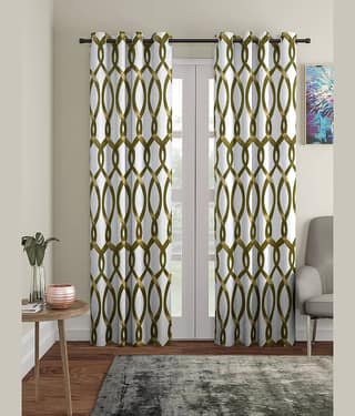 Cortina - Geometric Printed Room Darkening Eyelet Curtain-9 Ft-pack of 2