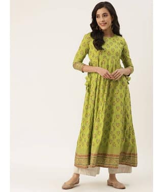 HISHAM - Green Rayon Women's Anarkali Kurti ( Pack of 1 )