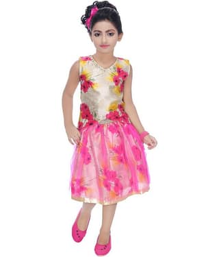 Zadmus Baby Girls Polyester Dresses ( Pink )