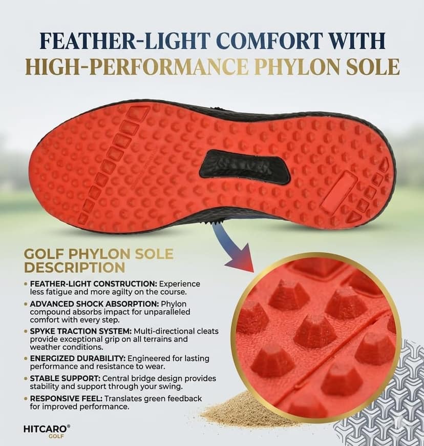 HITCARO Men Genuine Leather Lace-up Professional 100% Waterproof Premium Gold Golf Shoes view 7