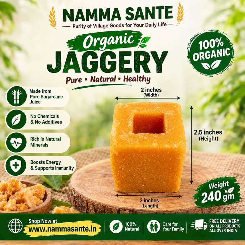 Organic Jaggery, Gur, Bella, Sharkara, Chakkarai 240gm view 2