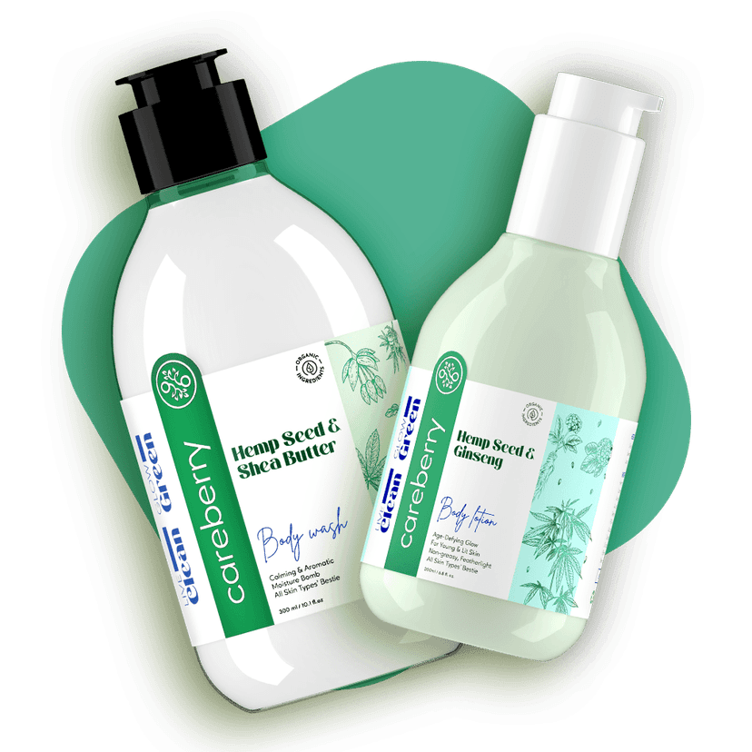 Careberry's Hemp & Shea Butter Body Wash 300ml and Hemp Seed & Ginseng Age-Defying Body Lotion 200ml combo