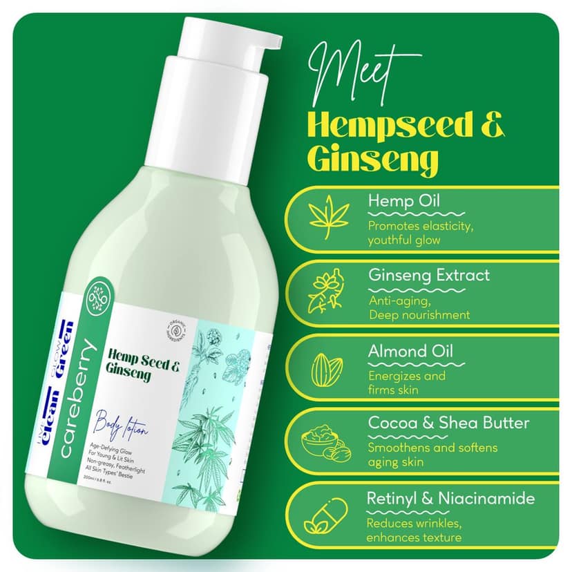 Careberry's Hemp & Shea Butter Body Wash 300ml and Hemp Seed & Ginseng Age-Defying Body Lotion 200ml combo view 4