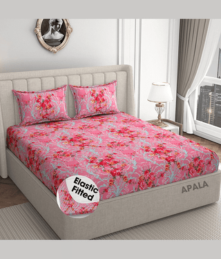 Apala Microfibre Floral Fitted Fitted bedsheet with 2 Pillow Covers ( King Size ) - Multi