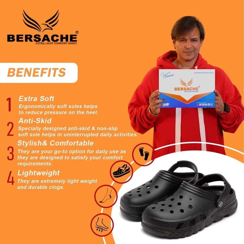 Bersache Extra Soft Classic Casual with Back Strap Regular wear with Ultra Soft & Flexibility Technology Clog for Men's view 2