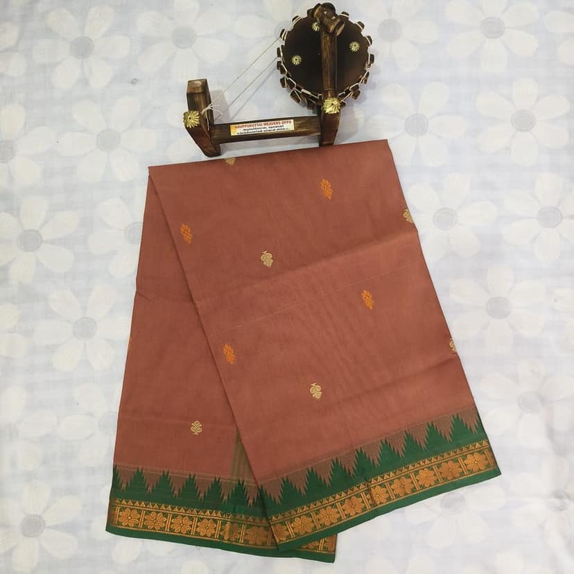 Cotton Saree without Blouse - Salmon Pink