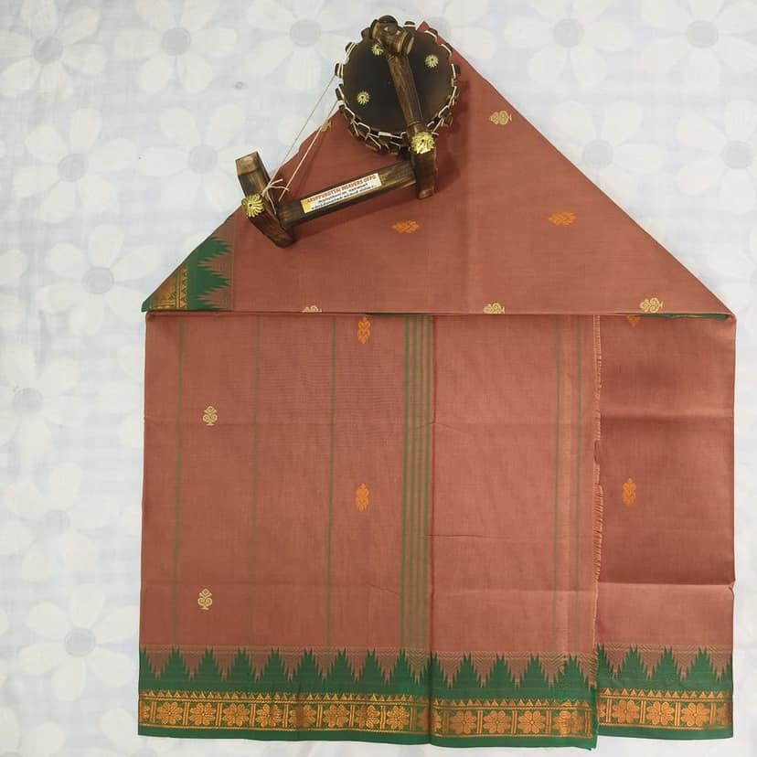 Cotton Saree without Blouse - Salmon Pink view 3