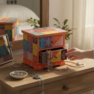 Wood Chest Drawer | Multicolor Desk, Orange Jewellery Decor