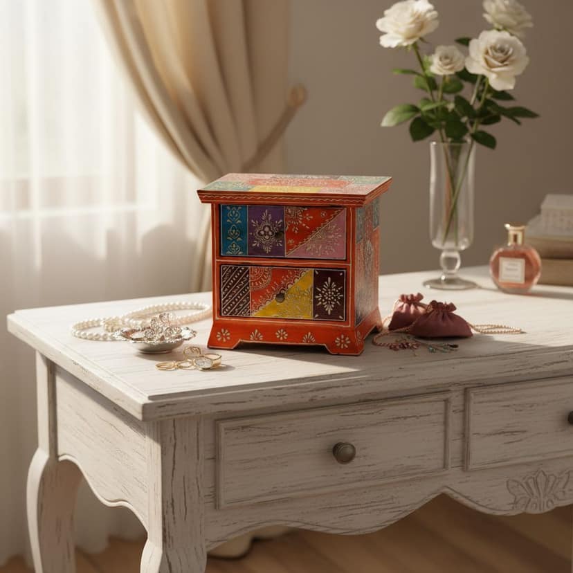 Wood Chest Drawer | Multicolor Desk, Orange Jewellery Decor view 2