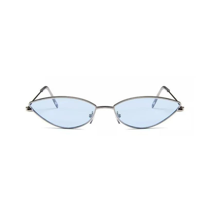 4Flaunt Full Rim Metal Frame Retro Narrow Cute, Stylish & Trending Oval Cat Eye Sunglasses For Women | 100% UV Protected | Medium (58-20-145mm) (C3 - Silver Frame/Blue Lens) view 2