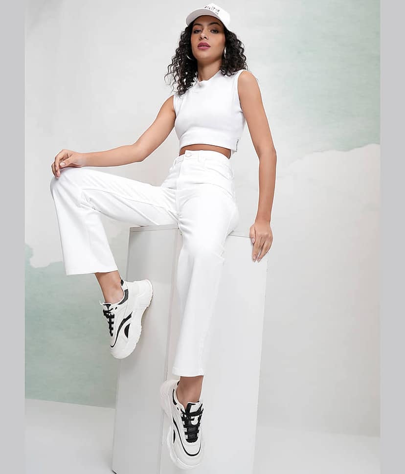 Tokyo Talkies Women's Straight Fit Mid-Rise Jeans ( White ) view 2