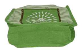 Green and White Striped Hand Embroidered Jute Bag view 3