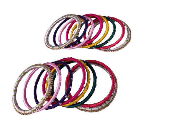 Set of 2, Multicolor Silk Thread Bangles with Stone Work view 2