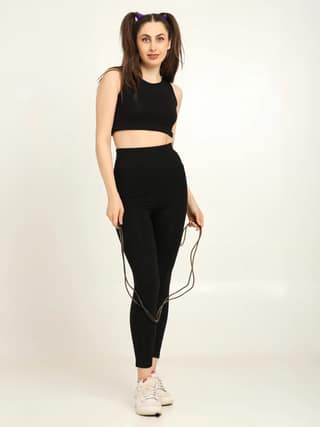 Women’s High-Waist Bamboo Black Yoga Pants with Side Pocket – Soft & Eco