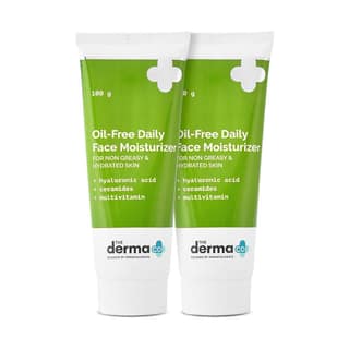 The Derma Co Oil-Free Daily Face Moisturizer With Hyaluronic Acid, Ceramides & Multivitamins for Non - Greasy & Hydrated Skin - 100g (Pack of 2) The Derma Co Oil-Free Daily Face Moisturizer With Hyaluronic Acid, Ceramides & Multivitamins for Non - Greasy