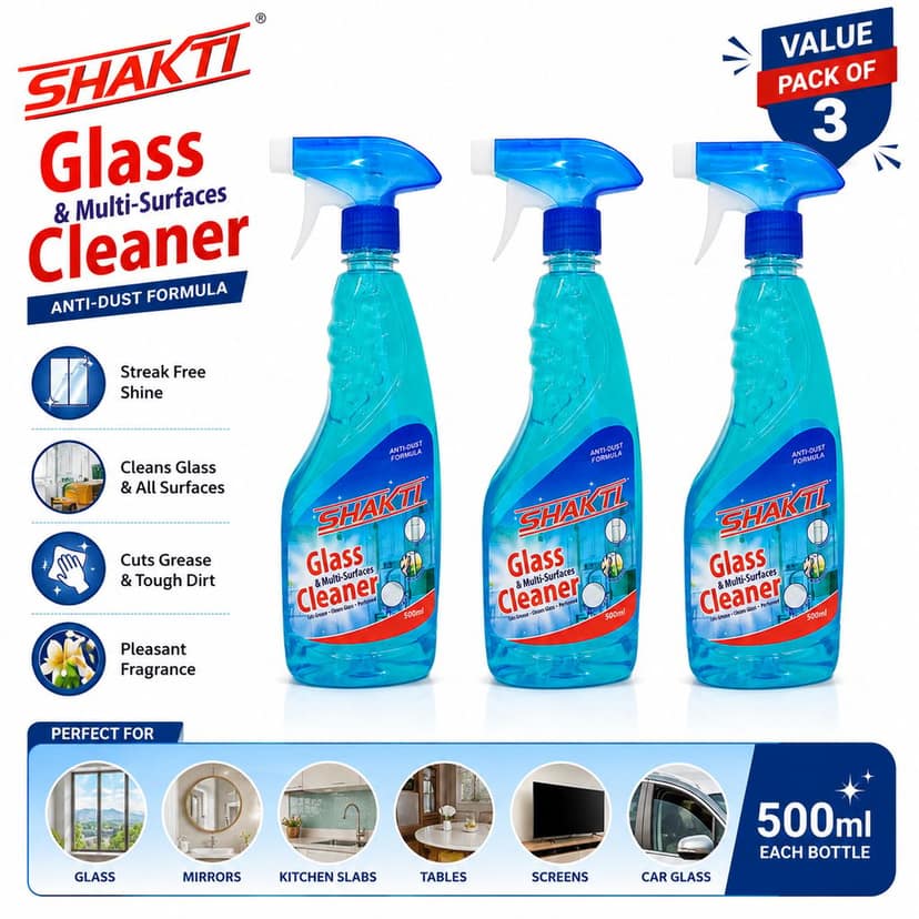 SHAKTI Glass & Multi Surface Cleaner 500 Ml - 3 Pcs Combo view 5
