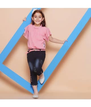 Cherry Tree Pack of 1 Girls Denim Top With Capris ( Pink )