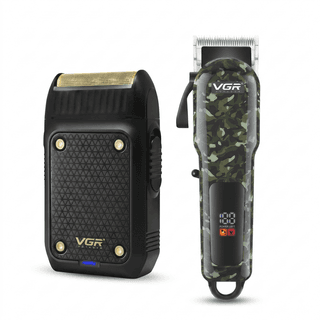 VGR VL-665 Hair Clipper & V-353 Foil Shaver Professional Grooming Combo, Black & Green