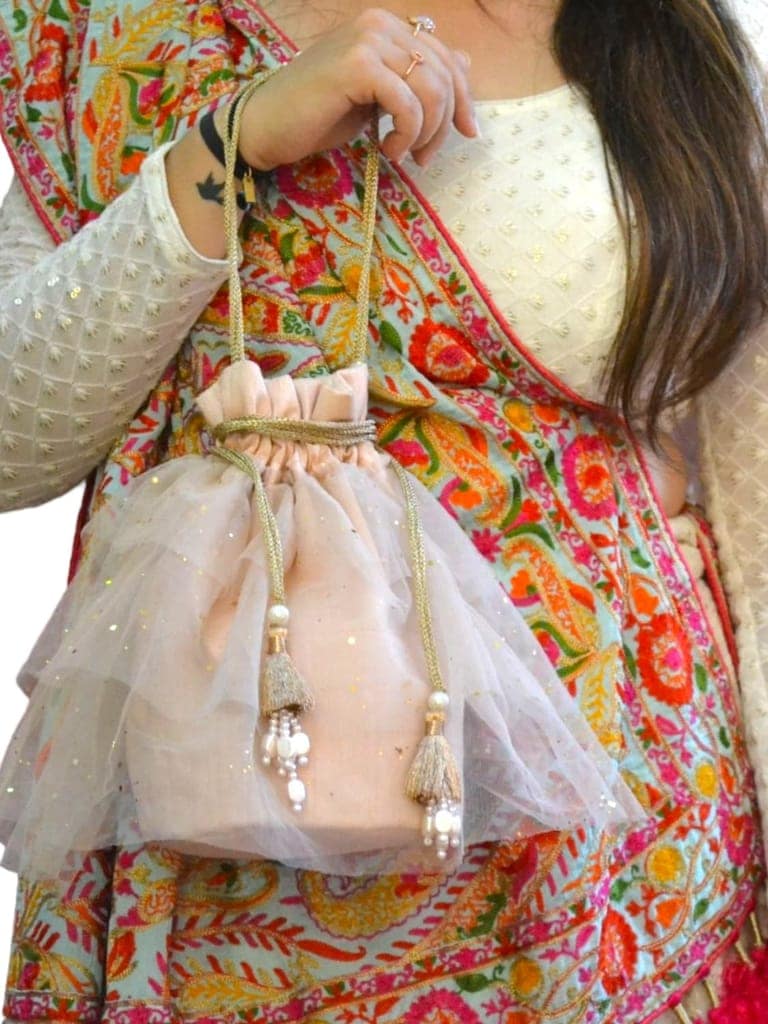 ART BY CHAITASI Embellished Designer Potli Bag with Protective Box, Handbag, Wristlets, Clutch for Women, Girls with Handmade Embroidery, Sequin, Beads Work for Parties, Weddings view 3