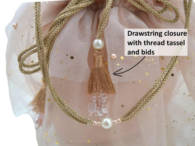 ART BY CHAITASI Embellished Designer Potli Bag with Protective Box, Handbag, Wristlets, Clutch for Women, Girls with Handmade Embroidery, Sequin, Beads Work for Parties, Weddings view 5