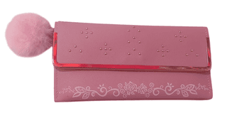 Women's Pink Faux Leather Wallet with Fur Ball Key Chain