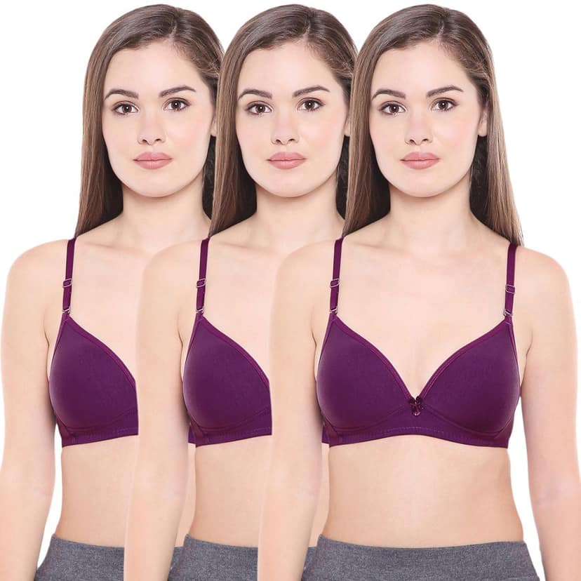 Bodycare Polycotton Padded Non wired Tshirt Bra-Pack of 3