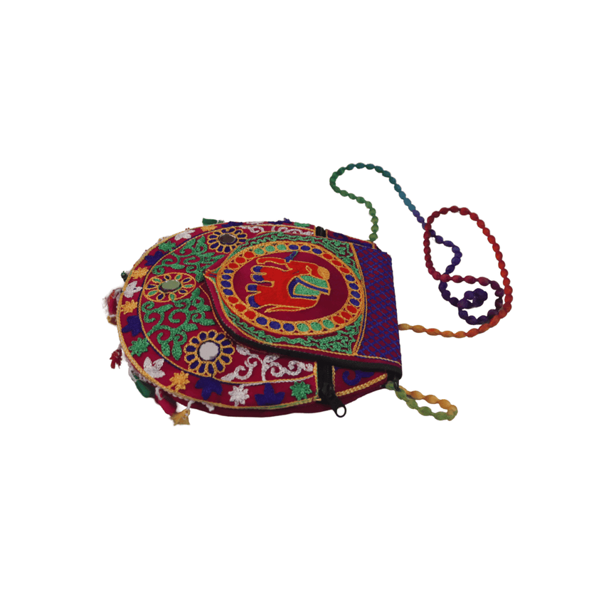 Red Hand Embroidered Ethnic Indian Elephant Sling Bag with Mirror Work and Tassels view 2