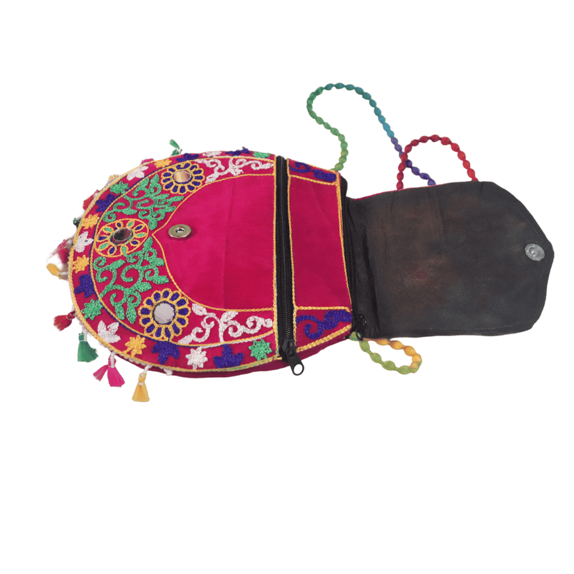 Red Hand Embroidered Ethnic Indian Elephant Sling Bag with Mirror Work and Tassels view 3