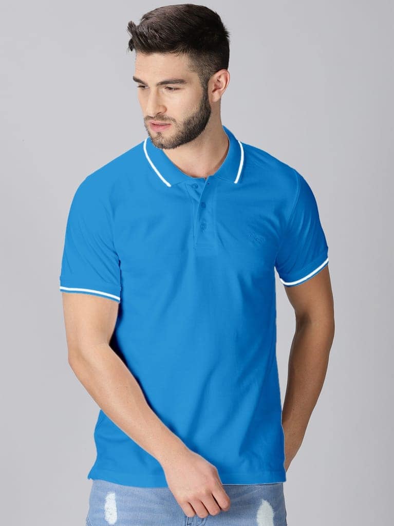 Pure Cotton Sky Blue Solid Polo