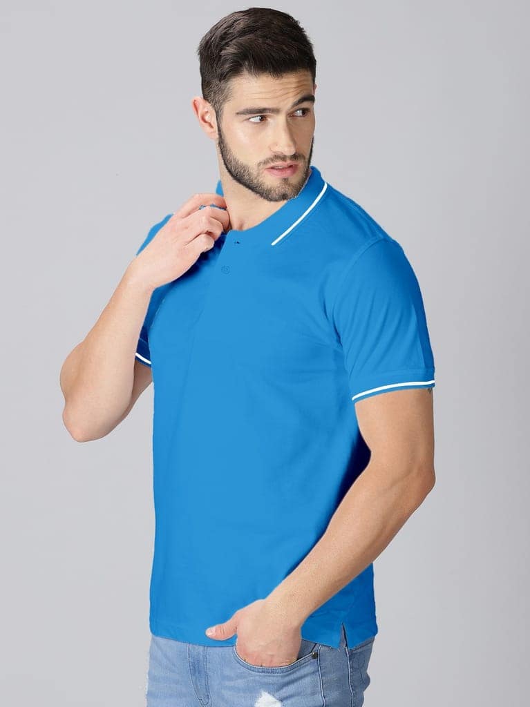 Pure Cotton Sky Blue Solid Polo view 3