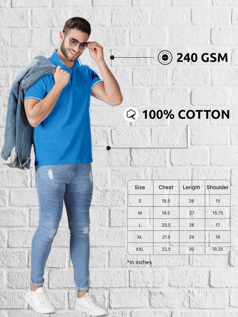 Pure Cotton Sky Blue Solid Polo view 5