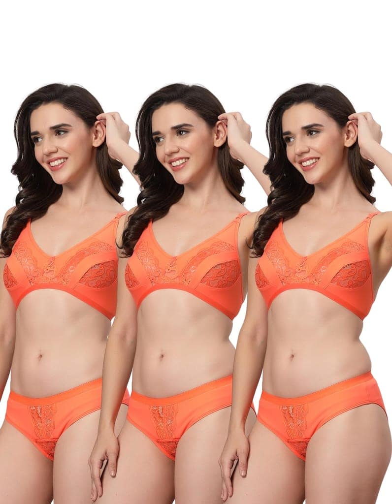 ADORNSTAR Bra Panty Set Sexy Lingerie Set for Women Pack of 3 Peach