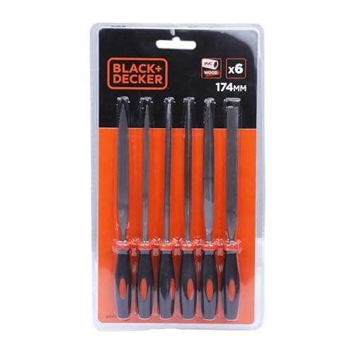 BLACK+DECKER BDHT22148 174mm 6-Piece Steel Needle File Set for Cutting & Smootheing Out Surfaces Ideal for Wood, Metal, Plastic for Home & DIY Use, ORANGE & BLACK view 2