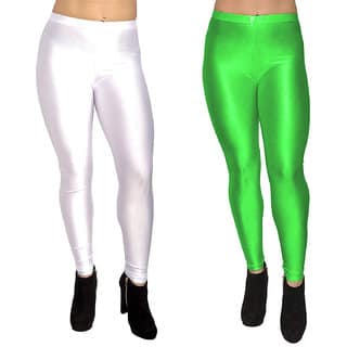 HOMESHOP Shiny lycra leggings for women and girls (Pack of 2) White Parrot Green