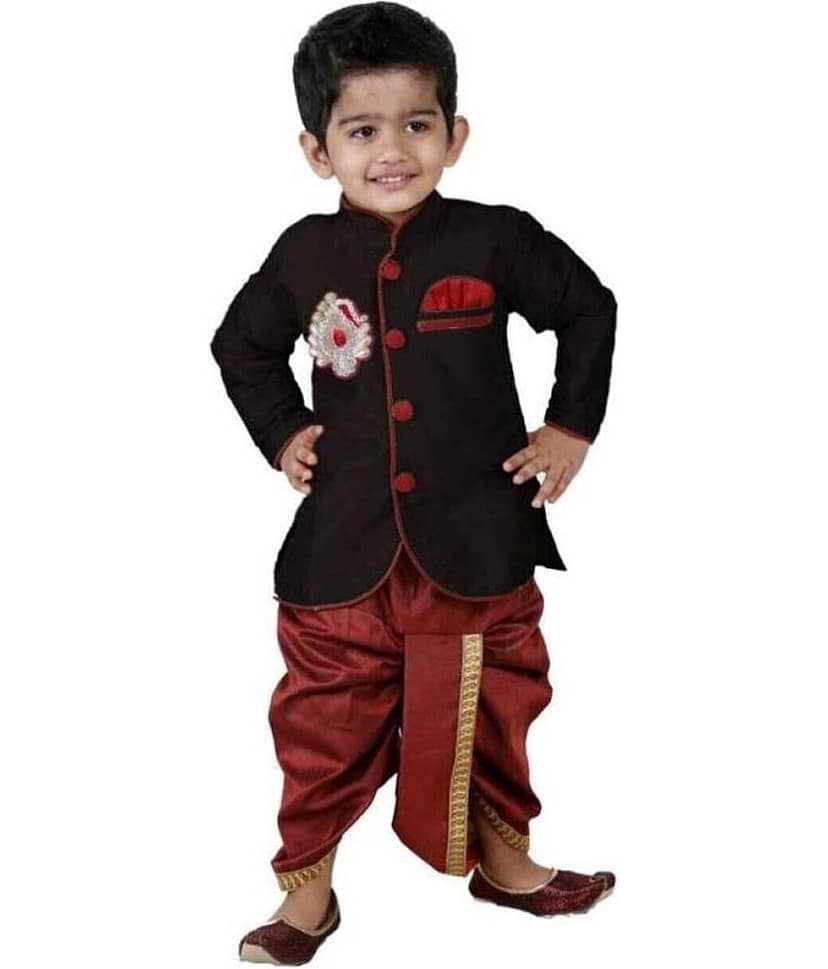 hrr Boys Silk Black Dhoti Kurta Set ( Pack of 1 )