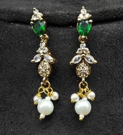 Green and White Pearl and Rhinestone Necklace and Earring Set view 2