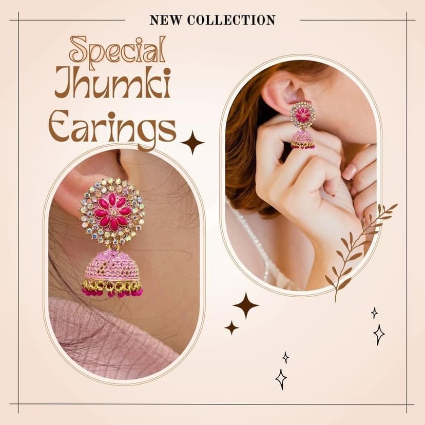 Jewelryklub Gold Plated Floral Zircon Stones Beads Traditional Jhumki Earrings For Girls And Women - Dark Pink view 3