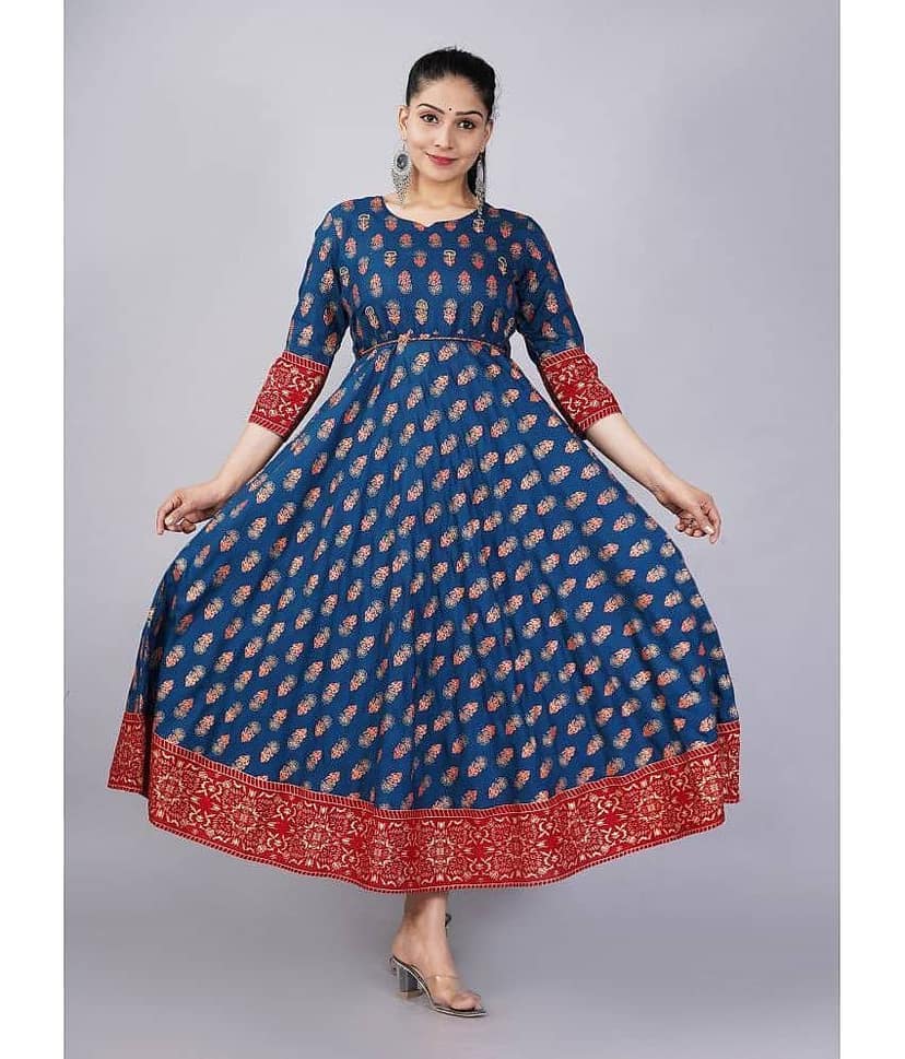 Mishree Collection - Blue Rayon Women's Anarkali Kurti ( Pack of 1 )