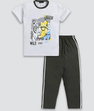 Todd N Teen Pack of 1 Boys Cotton T-Shirt & Trackpants Set ( Beige )