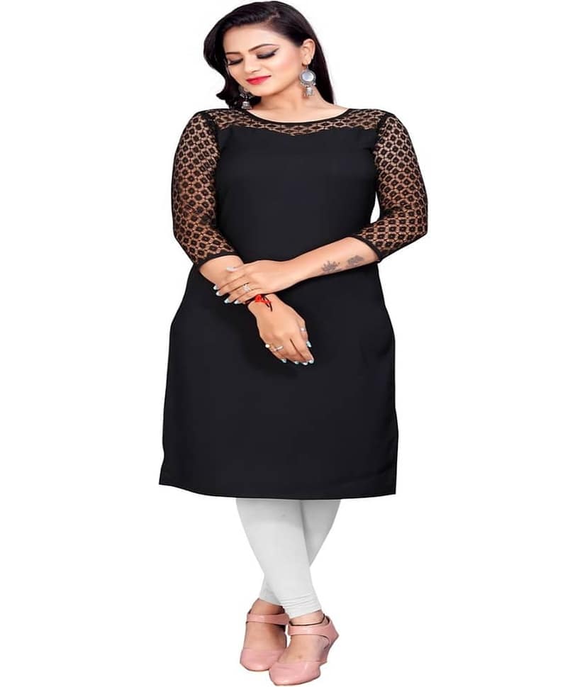 Dream Beauty Fashion - Black Crepe Women's Straight Kurti ( Pack of 1 )