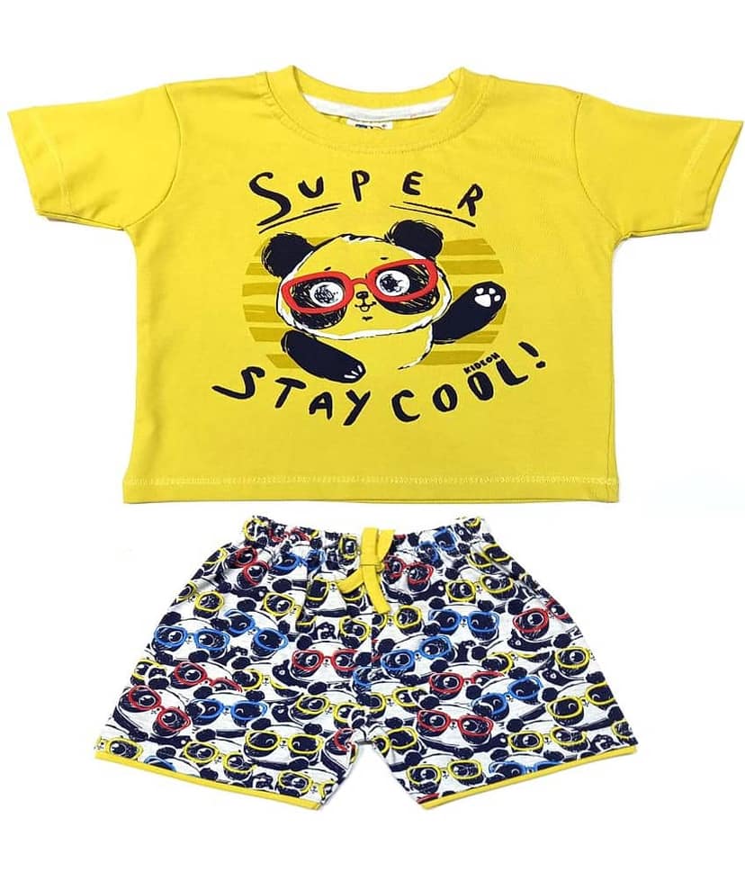 Kideon Pack of 1 Baby Boys 100% Cotton Top & Shorts ( Yellow )