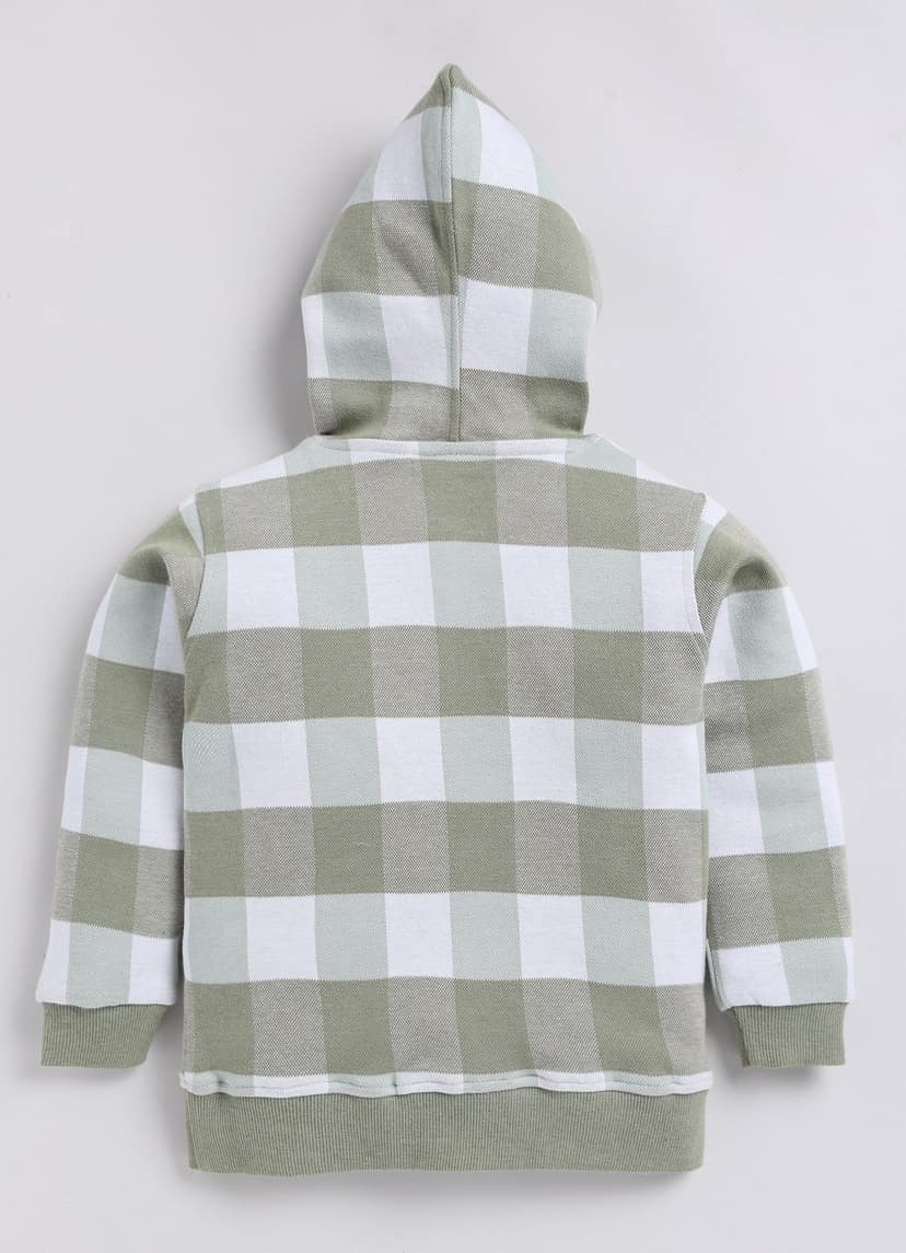 Green and White Checkered Full Sleeves Hooded Sweatshirt for Boys view 2