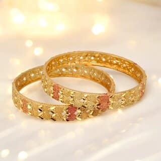18k One Gram Gold Plated Traditional Designer Pack of 2 Bangle Set For Women view 2