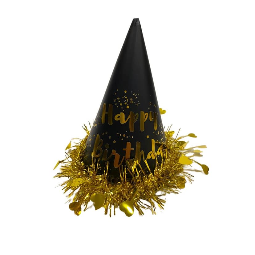 Black & Gold Happy Birthday Caps, Birthday Hats for Kids and Adults-Pack of 1 view 3