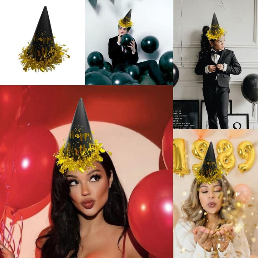 Black & Gold Happy Birthday Caps, Birthday Hats for Kids and Adults-Pack of 1 view 7