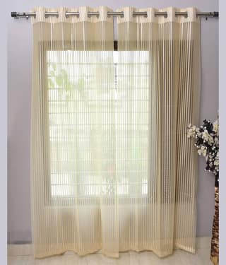 Homefab India Textured Sheer Eyelet Curtain 7 ft ( Pack of 2 ) - Cream