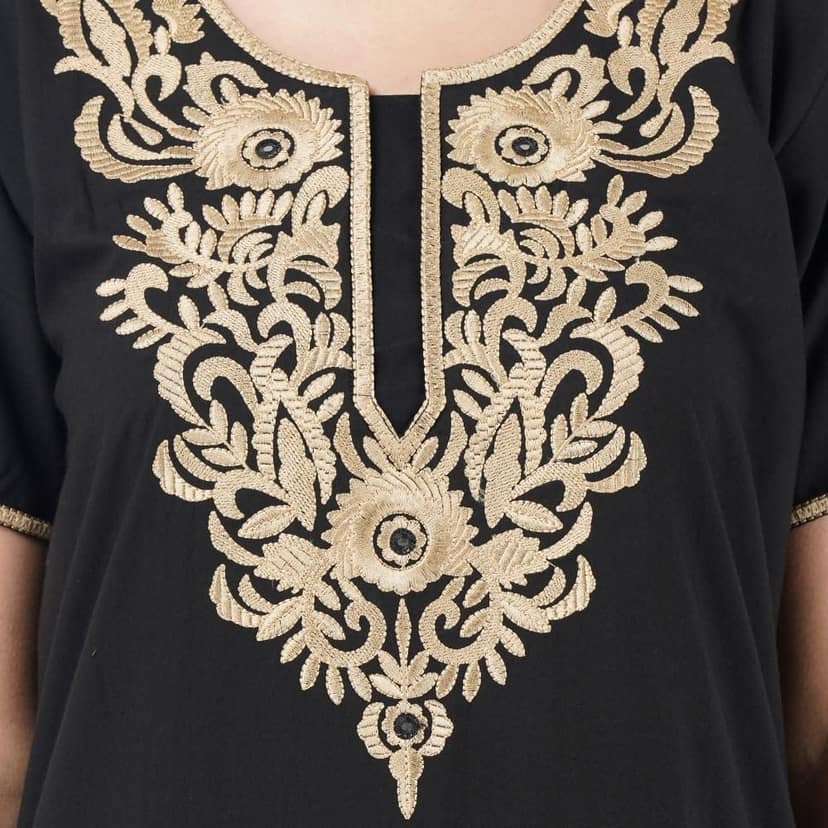 KOI SLEEPWEAR Women's Cotton Blend Floral Embroidered Maxi Length Nightgown Black view 5