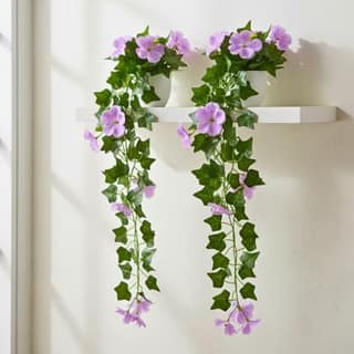 Artificial Petunia Flower Falling Leaves in Small Pot, 45 cm Height, Home Décor for Wall Shelves & Indoor Spaces