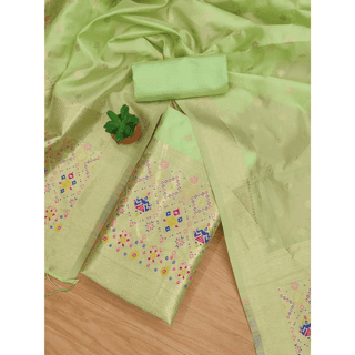 Generic Women's Banarasi Silk Printed Unstitched Salwar Suit Material With Dupatta (Pista, 3Mtrs)