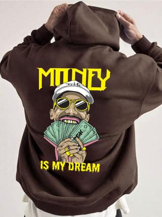 SCOTT FINCHER Men's Cotton Blend Graphic Hoodie: "Money Is My Dream" : AA(RSHOD)BROWN_169